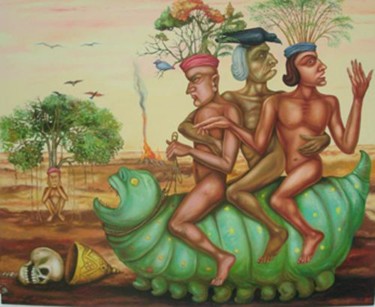 Painting titled "TRAVELLING FATHER A…" by Gopikrishna, Original Artwork