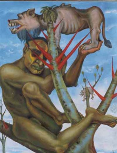 Painting titled "Men on Trees. 1" by Gopikrishna, Original Artwork