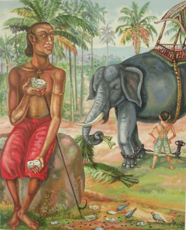 Painting titled "mahout eating custa…" by Gopikrishna, Original Artwork
