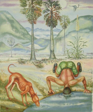 Peinture intitulée "master and dog quen…" par Gopikrishna, Œuvre d'art originale