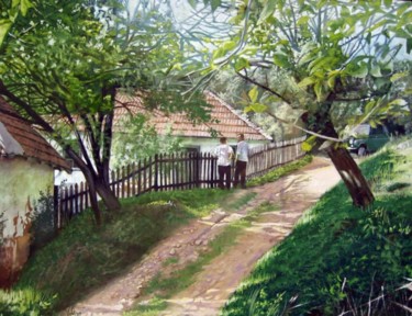Malerei mit dem Titel "Village" von Goran Vojinovic (VoG), Original-Kunstwerk