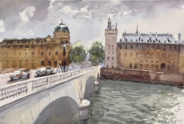 Peinture intitulée "Paris...crossing th…" par Goran Žigolić (watercolors), Œuvre d'art originale, Aquarelle