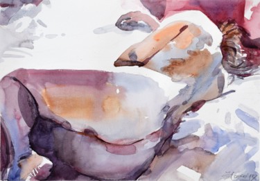 Pintura titulada "Nude on bed" por Goran Žigolić (watercolors), Obra de arte original, Acuarela