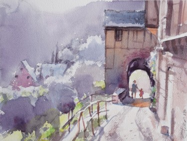 Painting titled "Conques. Aveyron" by Goran Žigolić (watercolors), Original Artwork, Watercolor