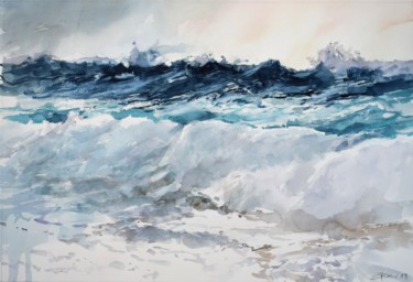 Peinture intitulée "Breaking the waves" par Goran Žigolić (watercolors), Œuvre d'art originale, Aquarelle