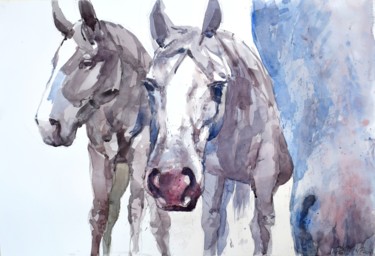 Pintura intitulada "THree horses" por Goran Žigolić (watercolors), Obras de arte originais, Aquarela
