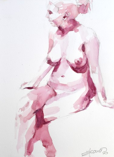 Painting titled "Nude in pink 2" by Goran Žigolić (watercolors), Original Artwork, Watercolor