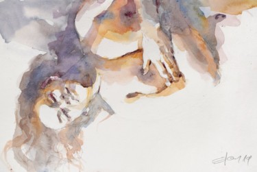 Painting titled "Nude on bed above v…" by Goran Žigolić (watercolors), Original Artwork, Watercolor