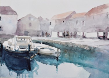 Peinture intitulée "Harbor" par Goran Žigolić (watercolors), Œuvre d'art originale, Aquarelle