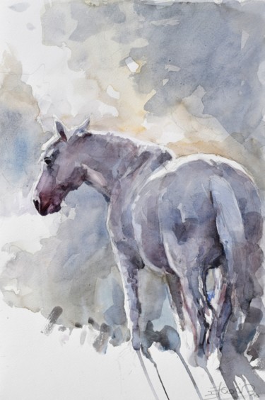 Malarstwo zatytułowany „Horse steam” autorstwa Goran Žigolić (watercolors), Oryginalna praca, Akwarela