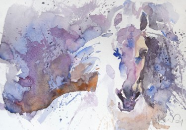 Painting titled "la tête d'un cheval…" by Goran Žigolić (watercolors), Original Artwork, Watercolor