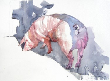 Painting titled "Porc (Piggy)" by Goran Žigolić (watercolors), Original Artwork, Watercolor