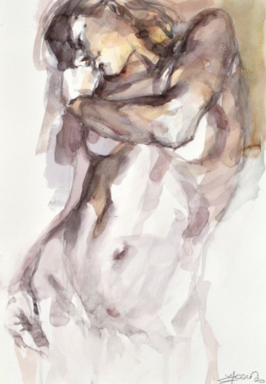 Peinture intitulée "nu féminin -  le ma…" par Goran Žigolić (watercolors), Œuvre d'art originale, Aquarelle