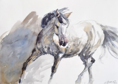 Peinture intitulée "Cheval blanc 2 ( Wh…" par Goran Žigolić (watercolors), Œuvre d'art originale, Aquarelle