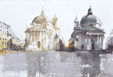 Картина под названием "Rome, piazza del po…" - Goran Žigolić (watercolors), Подлинное произведение искусства, Акварель