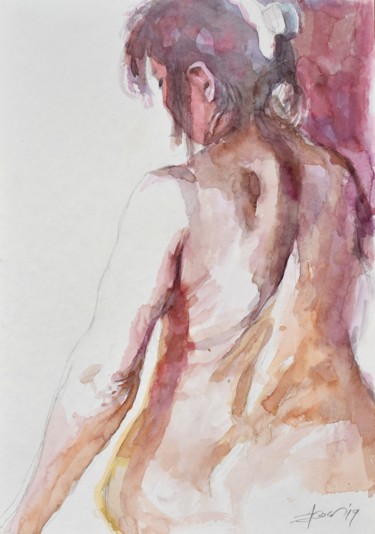 Pintura intitulada "Le dos d'une femme…" por Goran Žigolić (watercolors), Obras de arte originais, Aquarela
