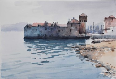 Painting titled "château de la mer (…" by Goran Žigolić (watercolors), Original Artwork, Watercolor