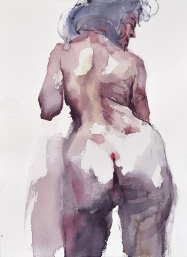 Peinture intitulée "Nu féminin - vue ar…" par Goran Žigolić (watercolors), Œuvre d'art originale, Aquarelle
