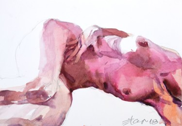 Painting titled "nu en rouge (nude i…" by Goran Žigolić (watercolors), Original Artwork, Watercolor