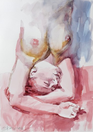 Malerei mit dem Titel "Nu à l'envers (nude…" von Goran Žigolić (watercolors), Original-Kunstwerk, Aquarell