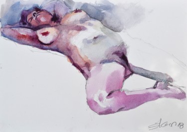 Картина под названием "Pose couchée fémini…" - Goran Žigolić (watercolors), Подлинное произведение искусства, Акварель