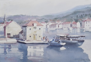 Pittura intitolato "Dans le port (in zh…" da Goran Žigolić (watercolors), Opera d'arte originale, Acquarello