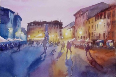 Pintura titulada "Roma campo de' fiori" por Goran Žigolić (watercolors), Obra de arte original, Acuarela