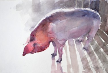 Ζωγραφική με τίτλο "Truie(Piggy)" από Goran Žigolić (watercolors), Αυθεντικά έργα τέχνης, Ακουαρέλα