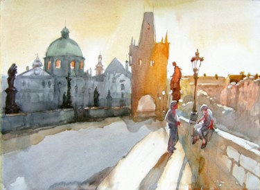 Pintura intitulada "Charles bridge, Pra…" por Goran Žigolić (watercolors), Obras de arte originais, Aquarela