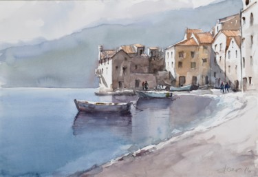 Ζωγραφική με τίτλο "Scène de la mer Adr…" από Goran Žigolić (watercolors), Αυθεντικά έργα τέχνης, Ακουαρέλα