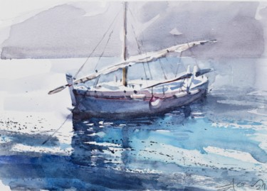 Schilderij getiteld "The boat" door Goran Žigolić (watercolors), Origineel Kunstwerk, Aquarel