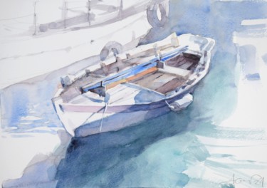 Painting titled "Boat in the harbour" by Goran Žigolić (watercolors), Original Artwork, Watercolor