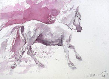 Painting titled "Running horse" by Goran Žigolić (watercolors), Original Artwork, Watercolor