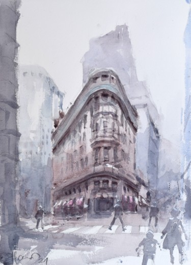 Painting titled "New York city - Man…" by Goran Žigolić (watercolors), Original Artwork, Watercolor