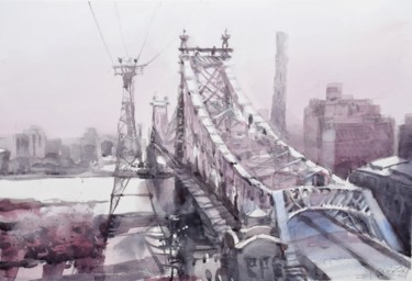 Queensboro bridge Painting titled "Queensboro bridge" by Goran Žigolić (watercolors), Original Art, Watercolor
