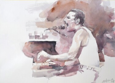 Painting titled "Freddie singing" by Goran Žigolić (watercolors), Original Artwork, Watercolor