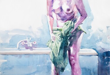 Schilderij getiteld "VIolet nde and gree…" door Goran Žigolić (watercolors), Origineel Kunstwerk, Aquarel