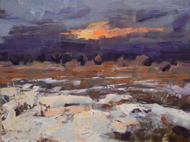 Картина под названием "Sunset snowscape" - Goran Žigolić (watercolors), Подлинное произведение искусства, Акрил