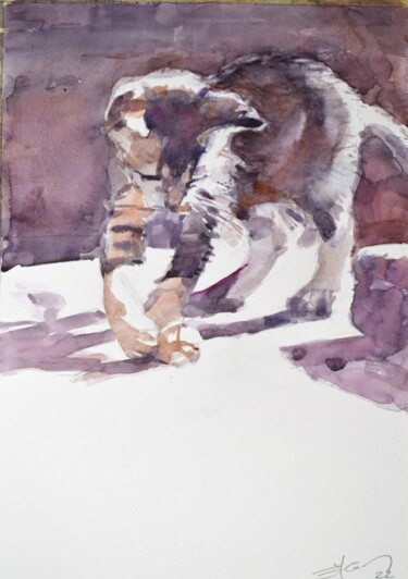 Pittura intitolato "KItty cat" da Goran Žigolić (watercolors), Opera d'arte originale, Acquarello