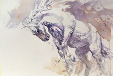 Картина под названием "Horse in jump" - Goran Žigolić (watercolors), Подлинное произведение искусства, Акварель