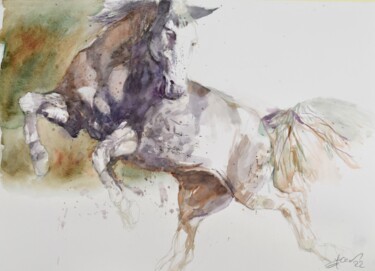 Картина под названием "Horse in the run 5 (" - Goran Žigolić (watercolors), Подлинное произведение искусства, Акварель