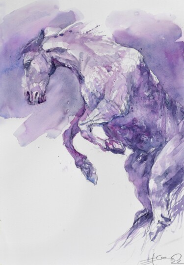 Pintura intitulada "Prancing horse in p…" por Goran Žigolić (watercolors), Obras de arte originais, Aquarela