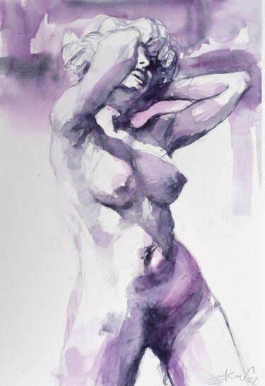 Malerei mit dem Titel "Nude in sunshine" von Goran Žigolić (watercolors), Original-Kunstwerk, Aquarell