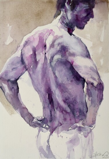 Peinture intitulée "Mans back" par Goran Žigolić (watercolors), Œuvre d'art originale, Aquarelle
