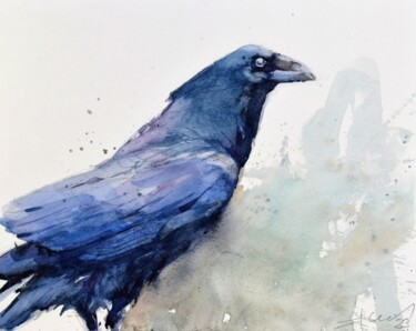 Painting titled "Le corbeau ( Raven )" by Goran Žigolić (watercolors), Original Artwork, Watercolor