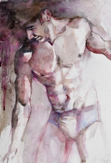 Malerei mit dem Titel "Male nude" von Goran Žigolić (watercolors), Original-Kunstwerk, Aquarell