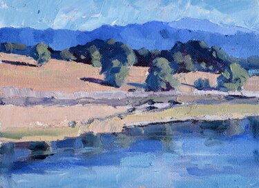 Painting titled "landscape with river" by Goran Žigolić (watercolors), Original Artwork, Oil