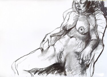 Картина под названием "Resting nude" - Goran Žigolić (watercolors), Подлинное произведение искусства, Древесный уголь