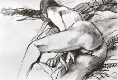 Pintura titulada "Nude on bed 2" por Goran Žigolić (watercolors), Obra de arte original, Carbón