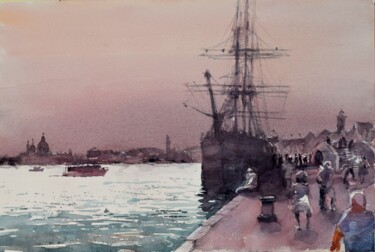 Malerei mit dem Titel "Sailship in Venice" von Goran Žigolić (watercolors), Original-Kunstwerk, Aquarell